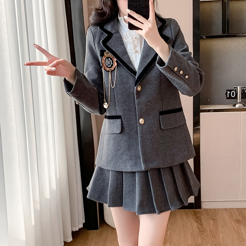 Plus cotton business suit pleated skirt 2pcs set