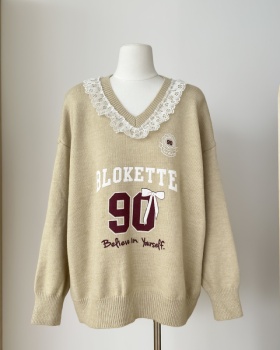 Splice slim letters sweater loose printing tops