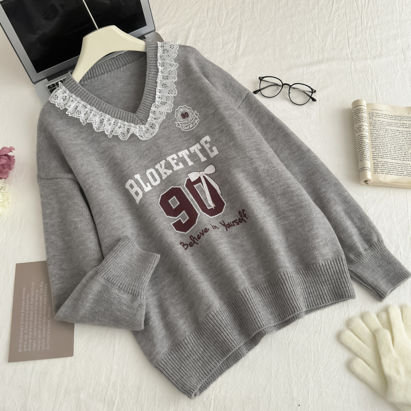 Splice slim letters sweater loose printing tops