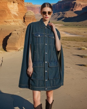 Fashion personality coat splice denim cloak for women