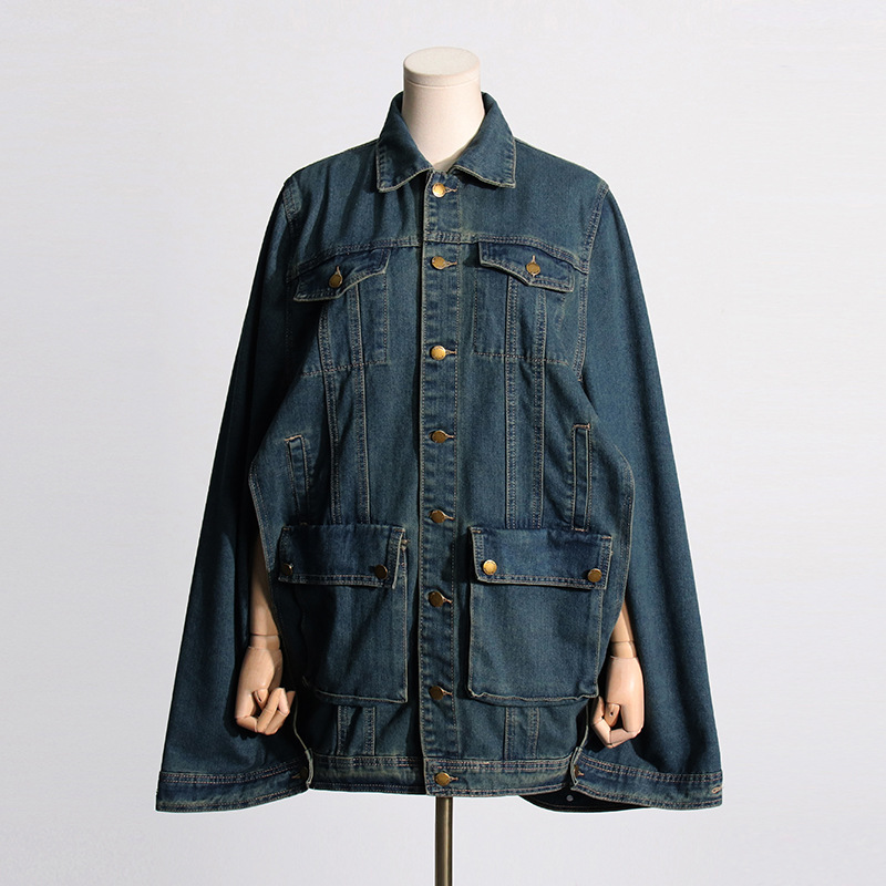 Fashion personality coat splice denim cloak for women