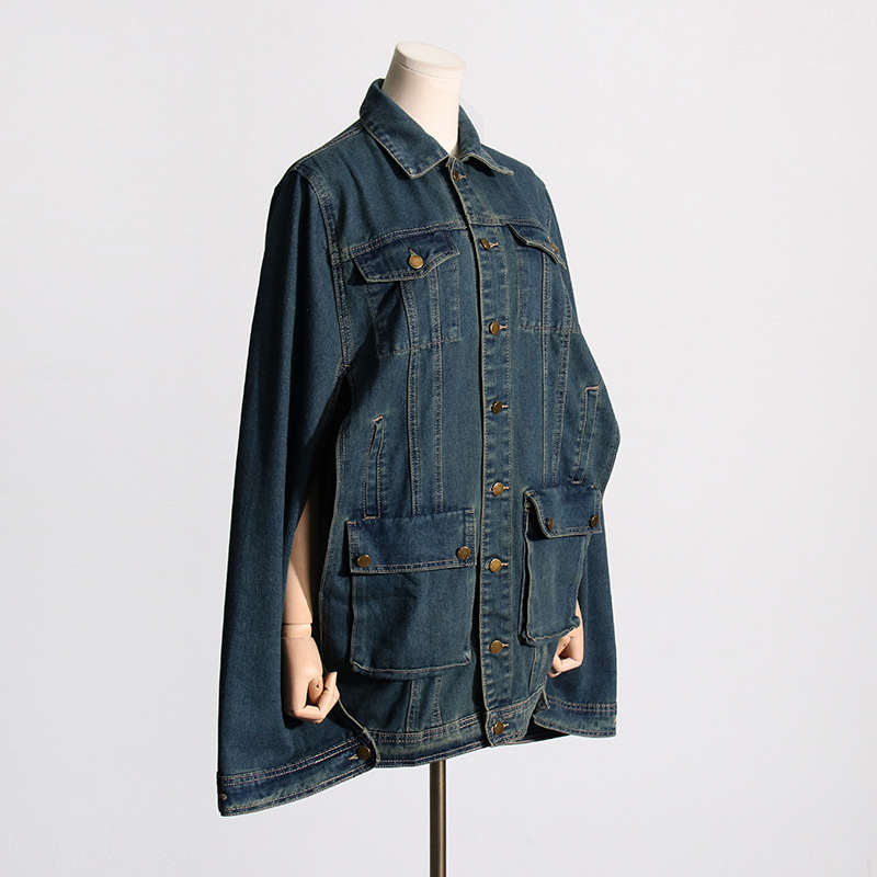 Fashion personality coat splice denim cloak for women