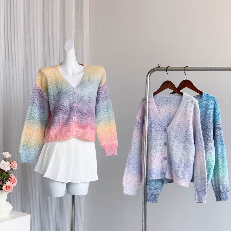 Sweet autumn and winter tops gradient cardigan