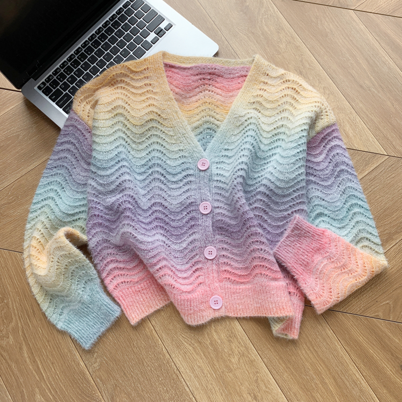 Sweet autumn and winter tops gradient cardigan