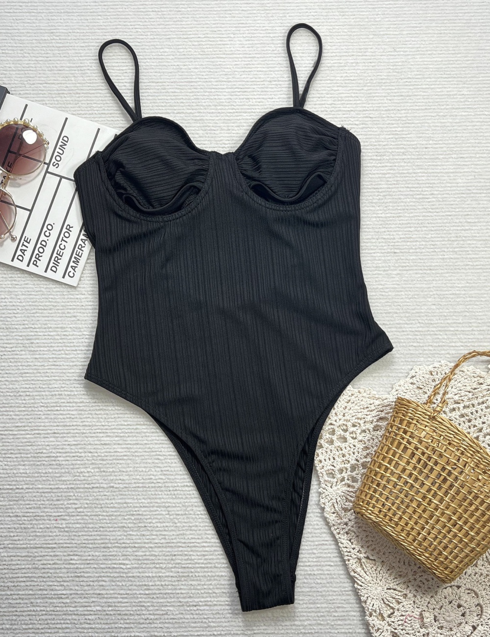 Conjoined hollow black bikini bandage swimwear