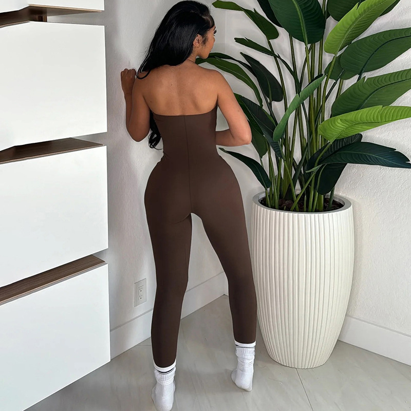 European style sexy jumpsuit pure tight long pants