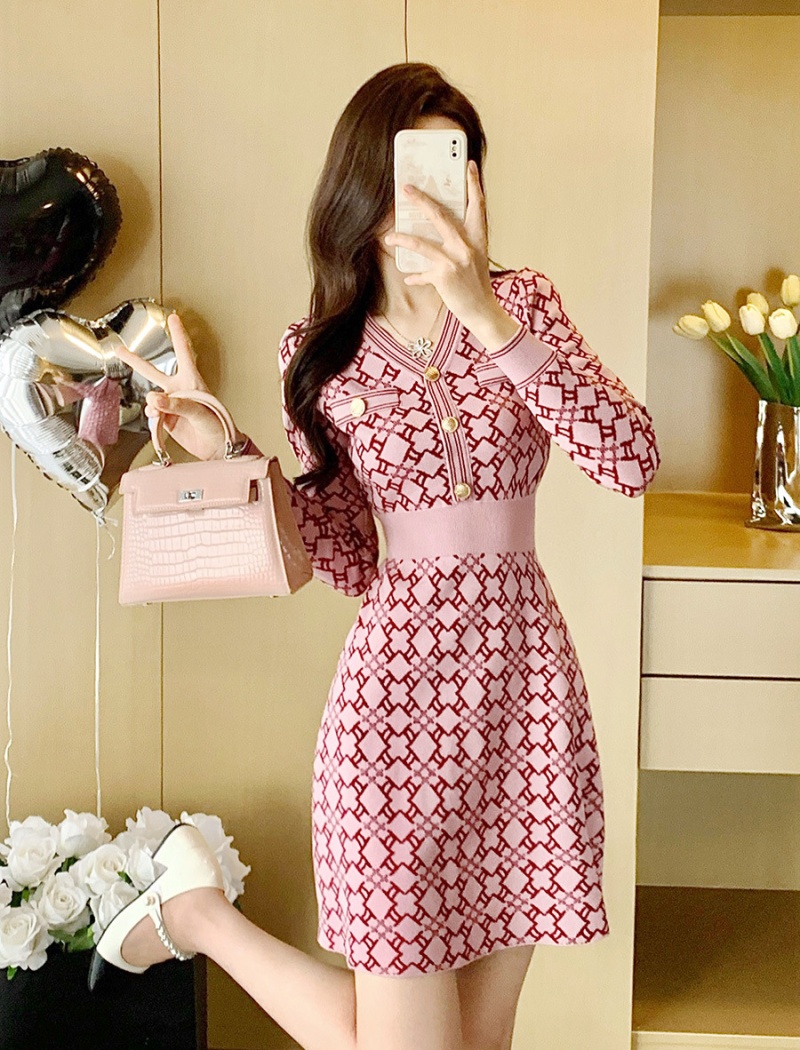 Knitted pink dress chanelstyle light luxury sweater dress