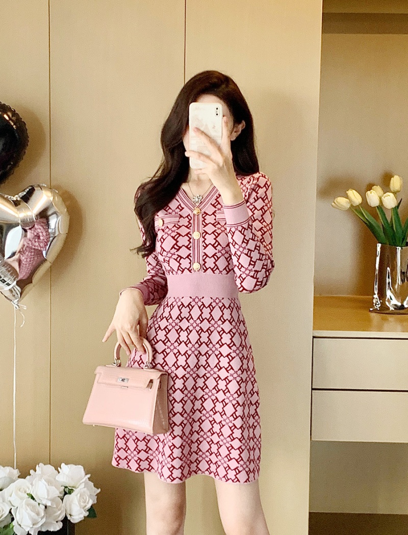 Knitted pink dress chanelstyle light luxury sweater dress