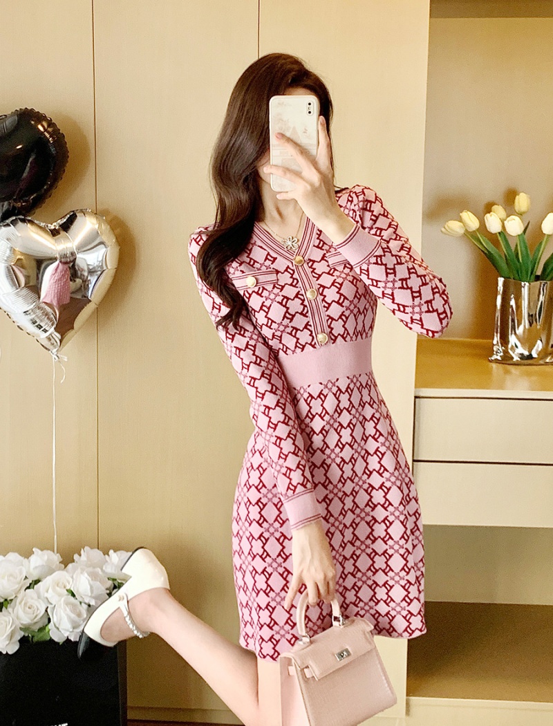 Knitted pink dress chanelstyle light luxury sweater dress