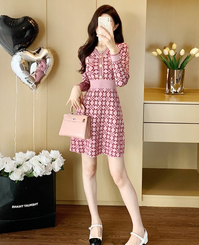 Knitted pink dress chanelstyle light luxury sweater dress