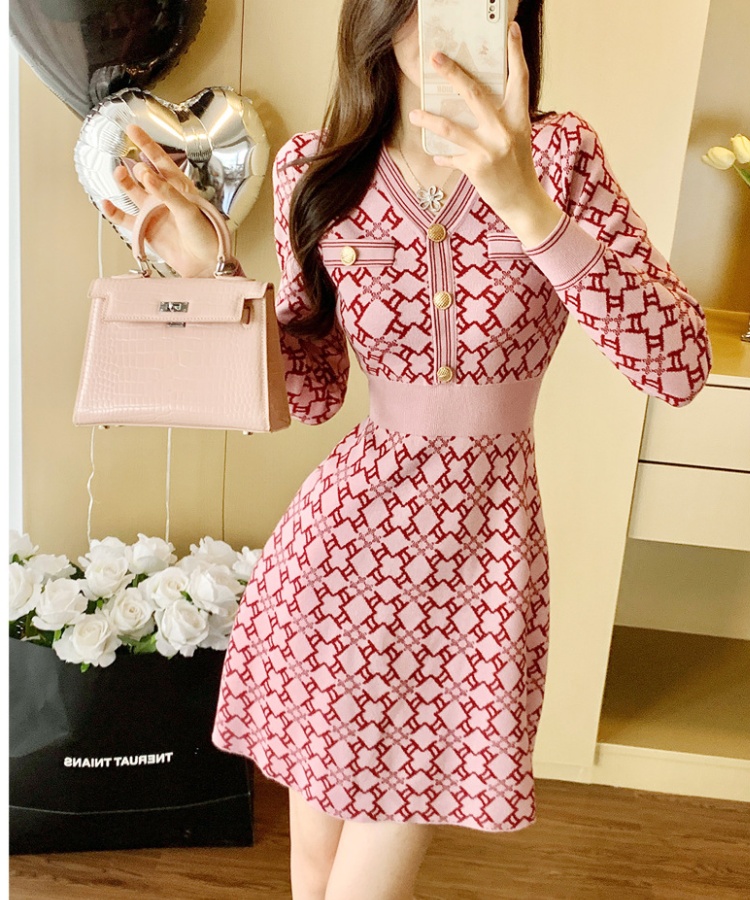 Knitted pink dress chanelstyle light luxury sweater dress