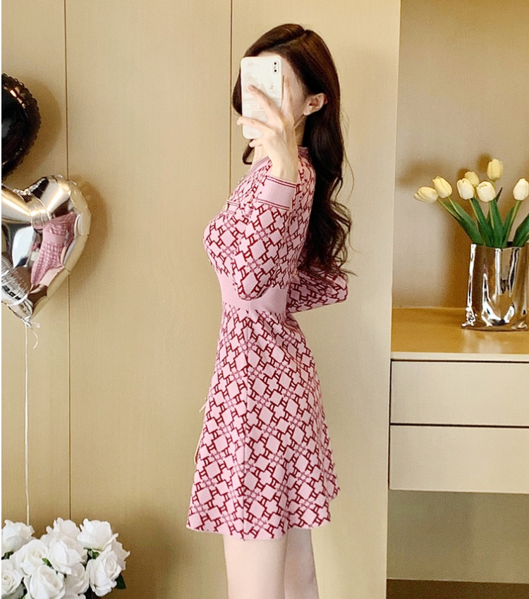 Knitted pink dress chanelstyle light luxury sweater dress