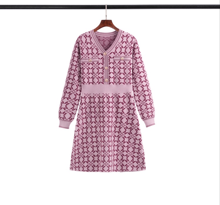 Knitted pink dress chanelstyle light luxury sweater dress