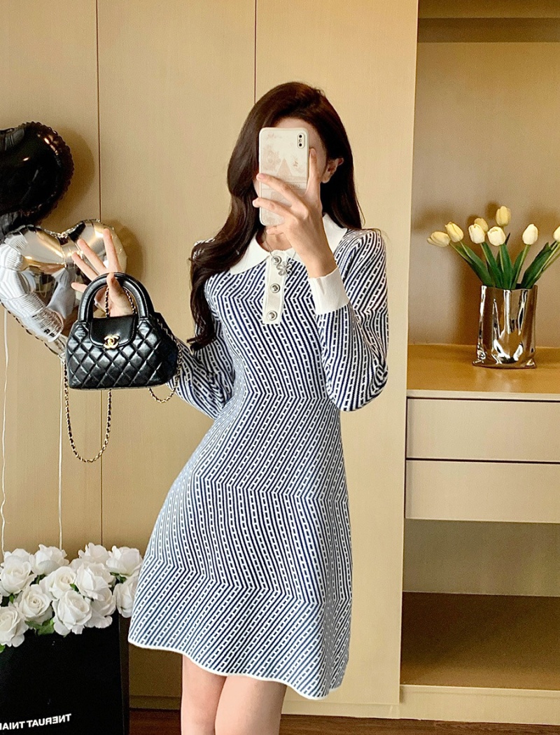 Knitted dress France style sweater dress for women