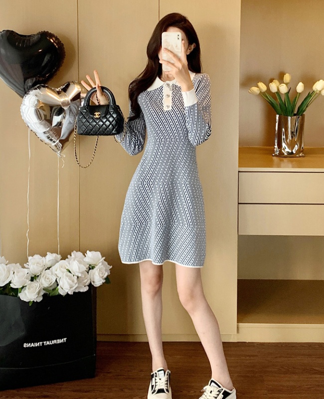 Knitted dress France style sweater dress for women