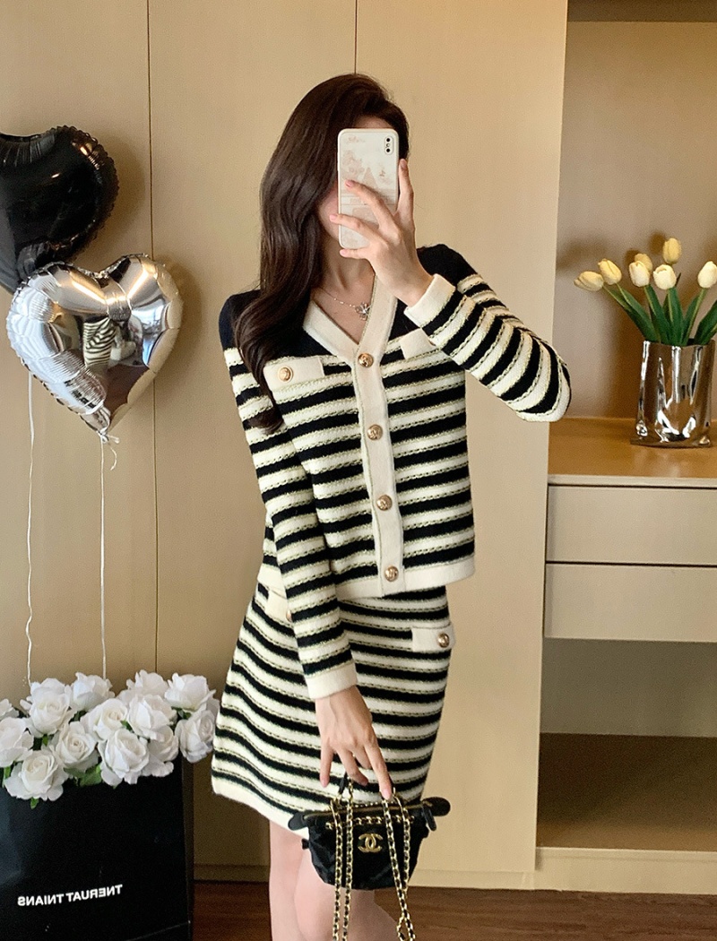 Casual fashion skirt spring knitted cardigan 2pcs set for women