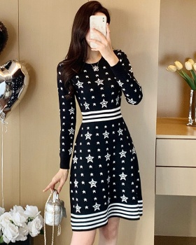 Temperament long sleeve dress A-line knitted sweater dress