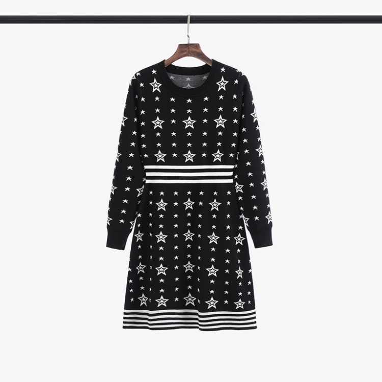 Temperament long sleeve dress A-line knitted sweater dress