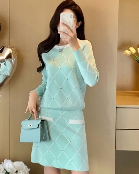 Knitted Casual long sleeve skirt 2pcs set for women