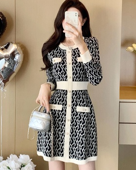 Knitted chanelstyle sweater dress light luxury dress