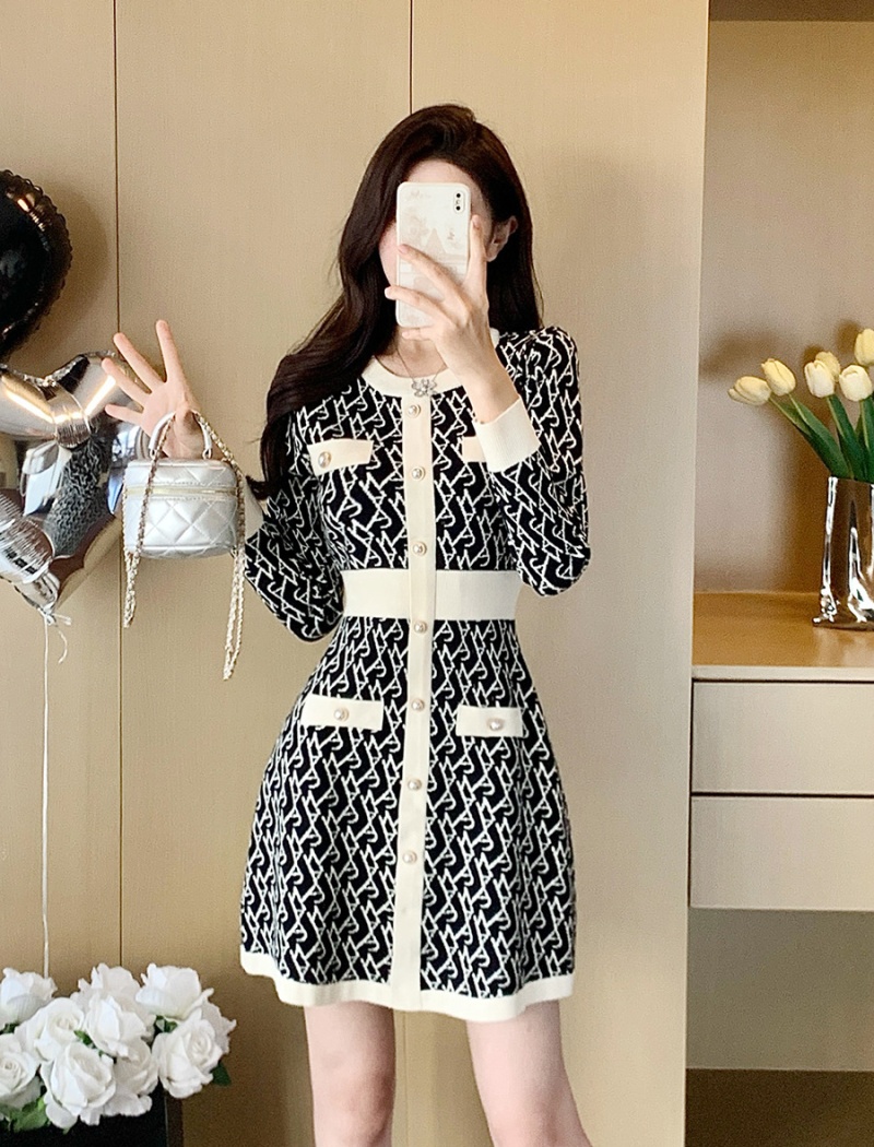 Knitted chanelstyle sweater dress light luxury dress