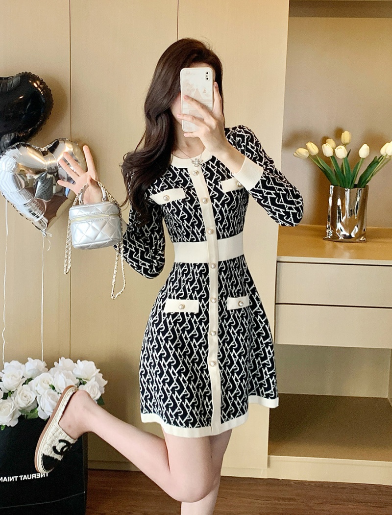 Knitted chanelstyle sweater dress light luxury dress