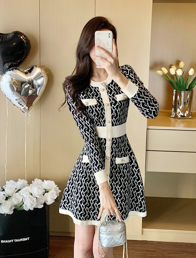 Knitted chanelstyle sweater dress light luxury dress