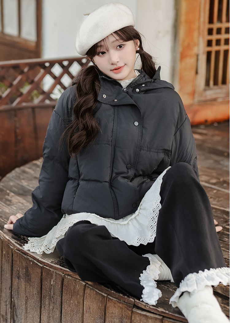 Short sweet winter coat thick hooded cotton coat