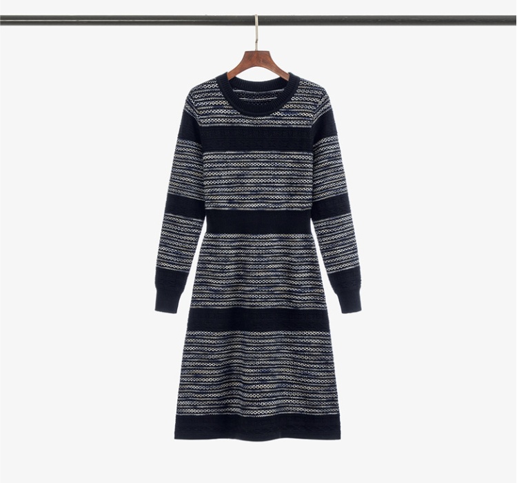 Mixed colors long sleeve dress jacquard sweater dress