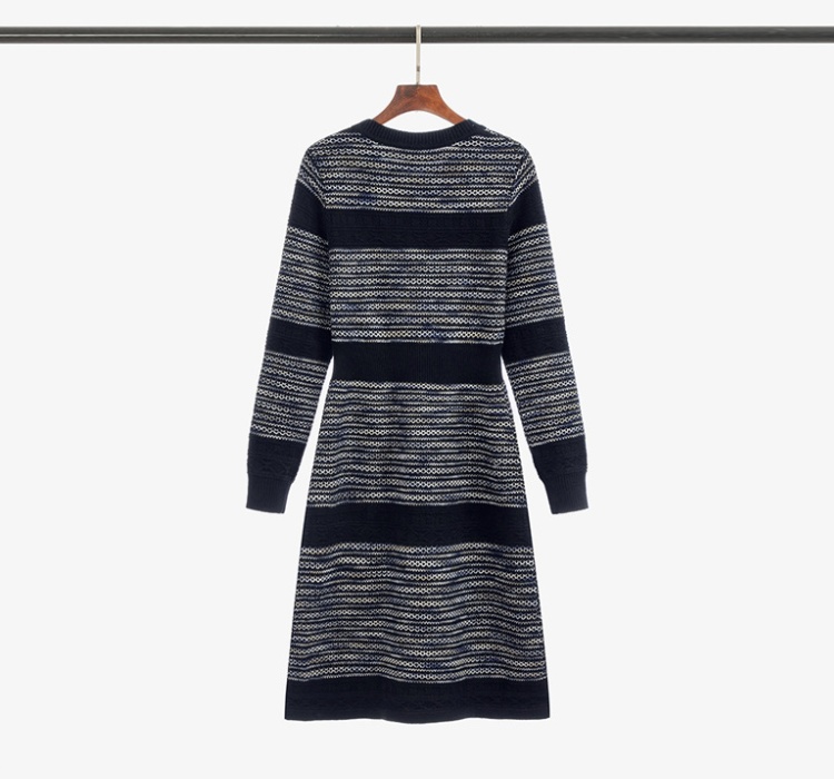 Mixed colors long sleeve dress jacquard sweater dress