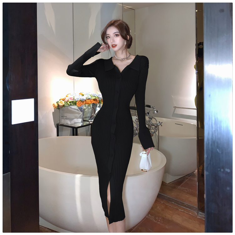 Hepburn style slim long dress France style dress for women