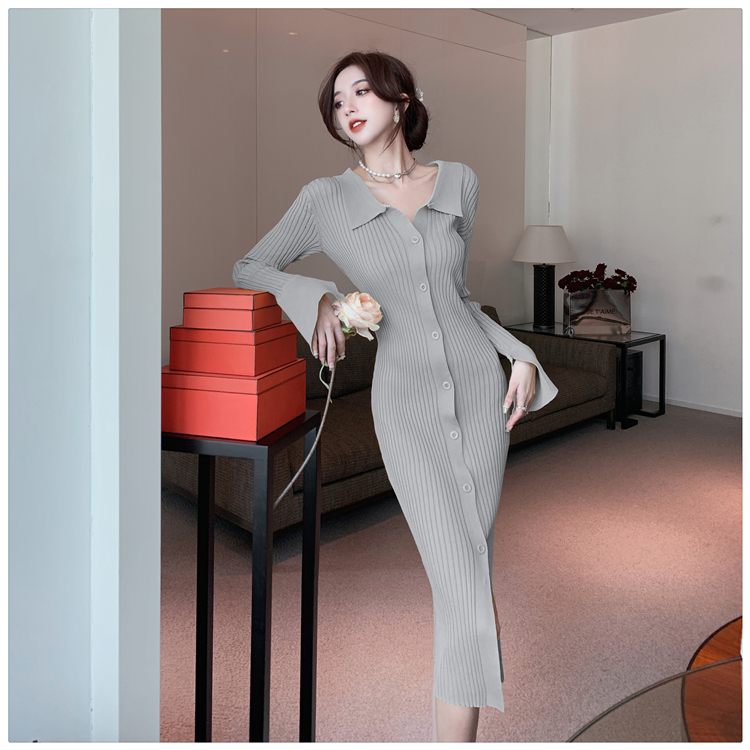 Hepburn style slim long dress France style dress for women