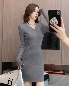 Knitted tight sweater autumn and winter long sleeve dress