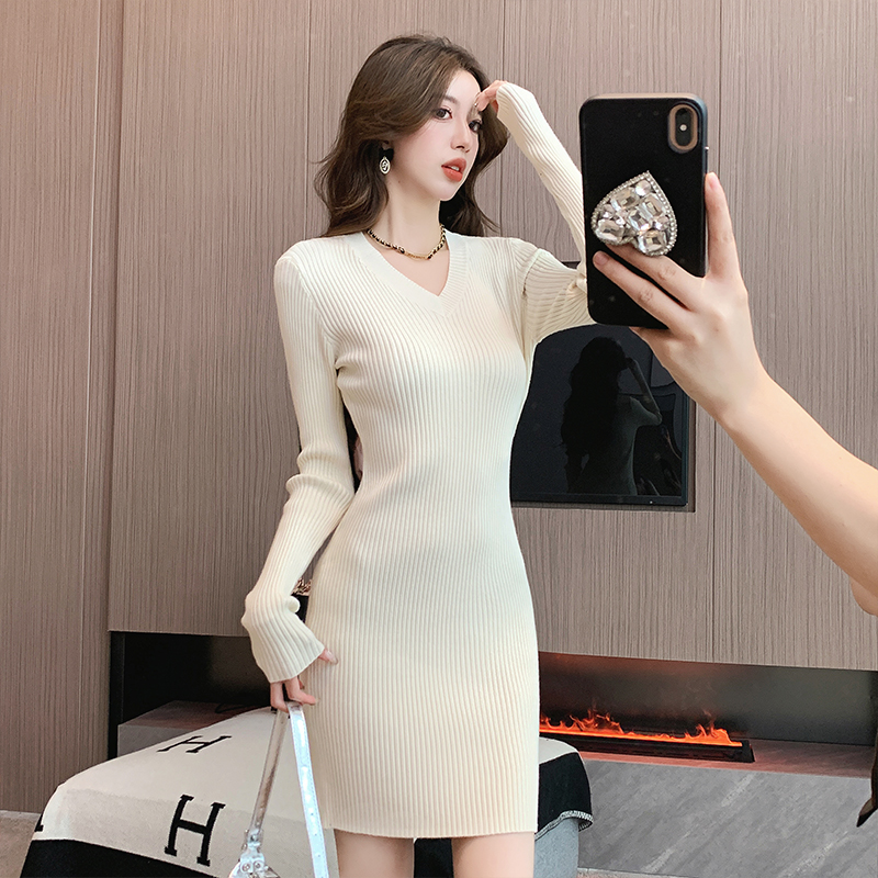 Knitted tight sweater autumn and winter long sleeve dress