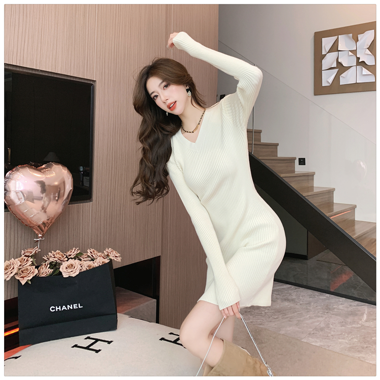 Knitted tight sweater autumn and winter long sleeve dress