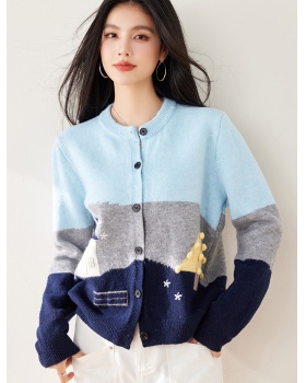 Knitted sweater round neck cardigan for women