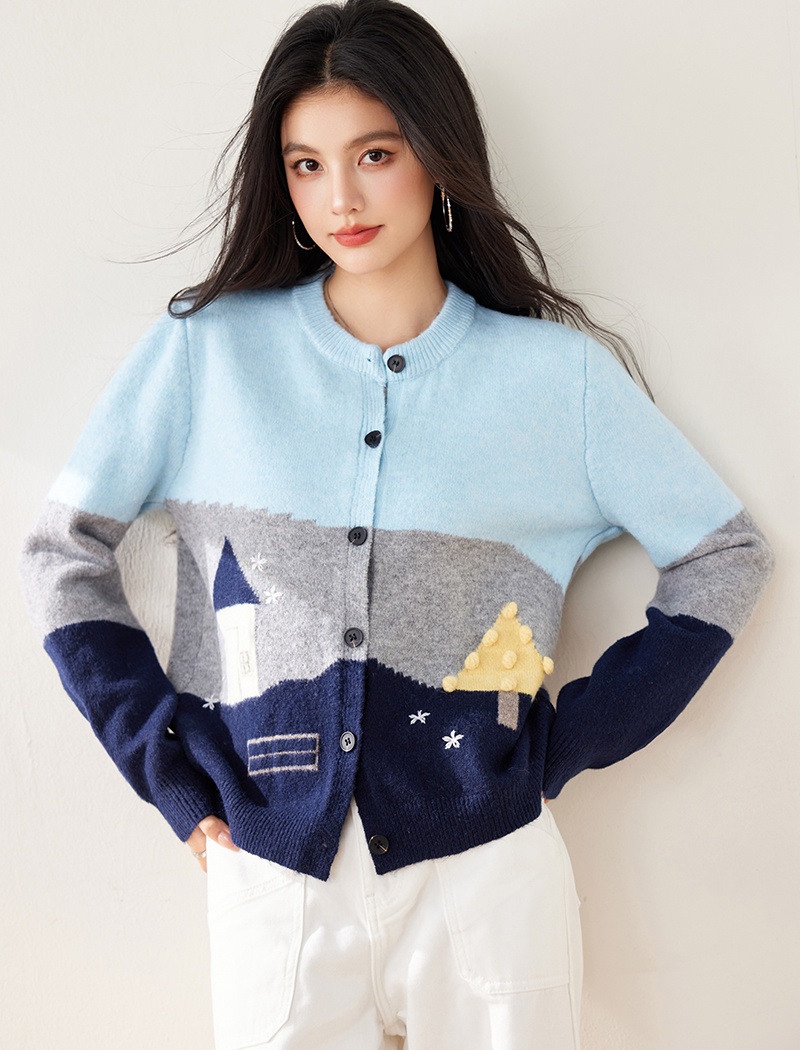 Knitted sweater round neck cardigan for women