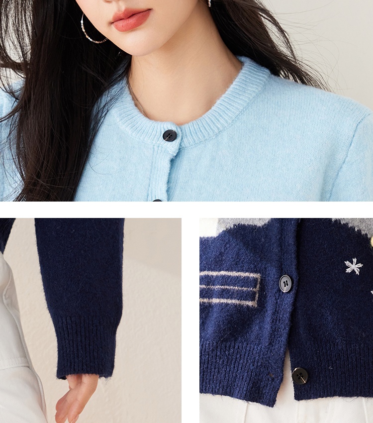 Knitted sweater round neck cardigan for women