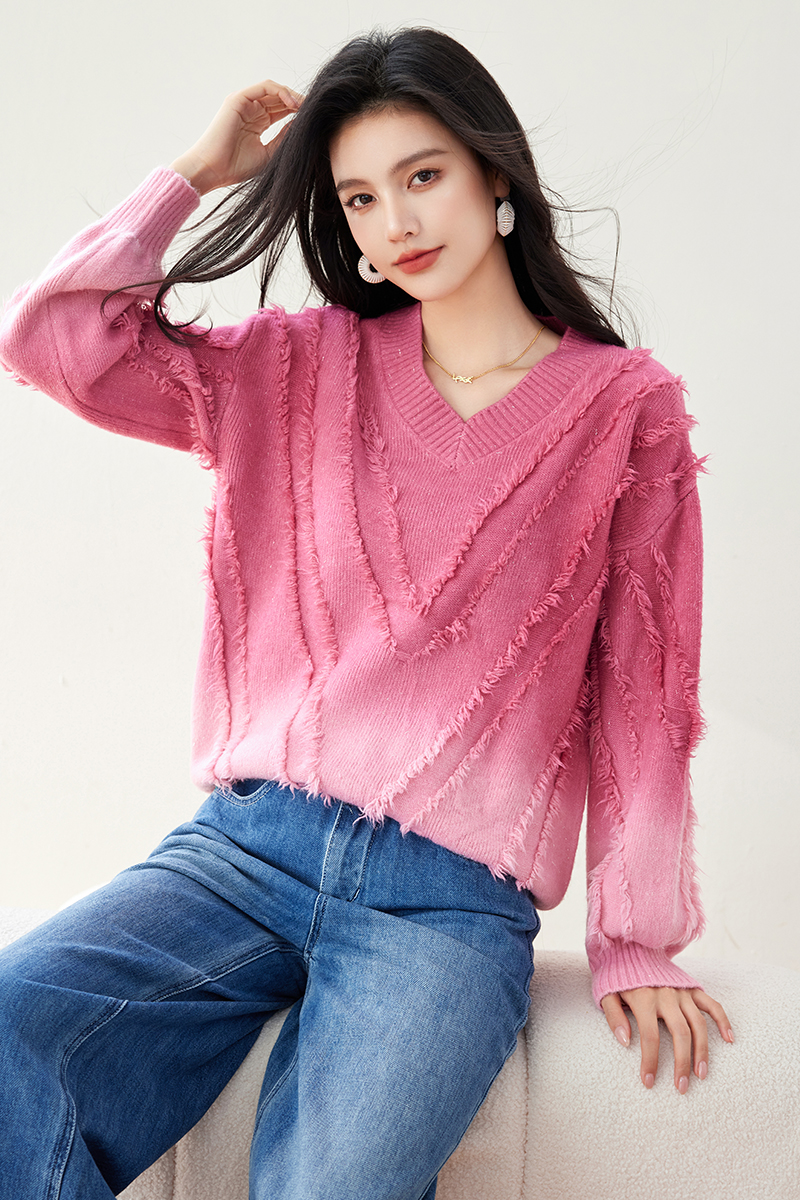 Loose lazy V-neck winter fat gradient slim sweater