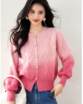 Knitted peach cardigan wool autumn sweater for women