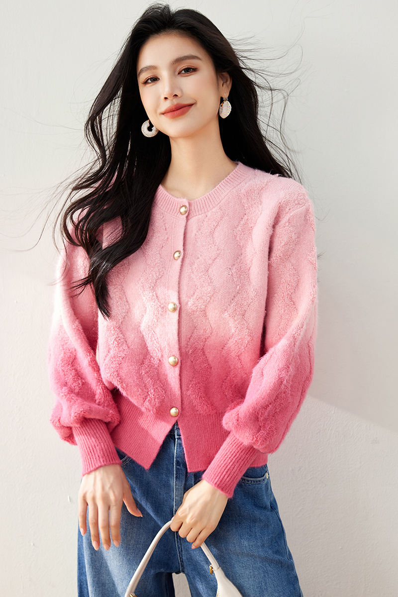 Knitted peach cardigan wool autumn sweater for women