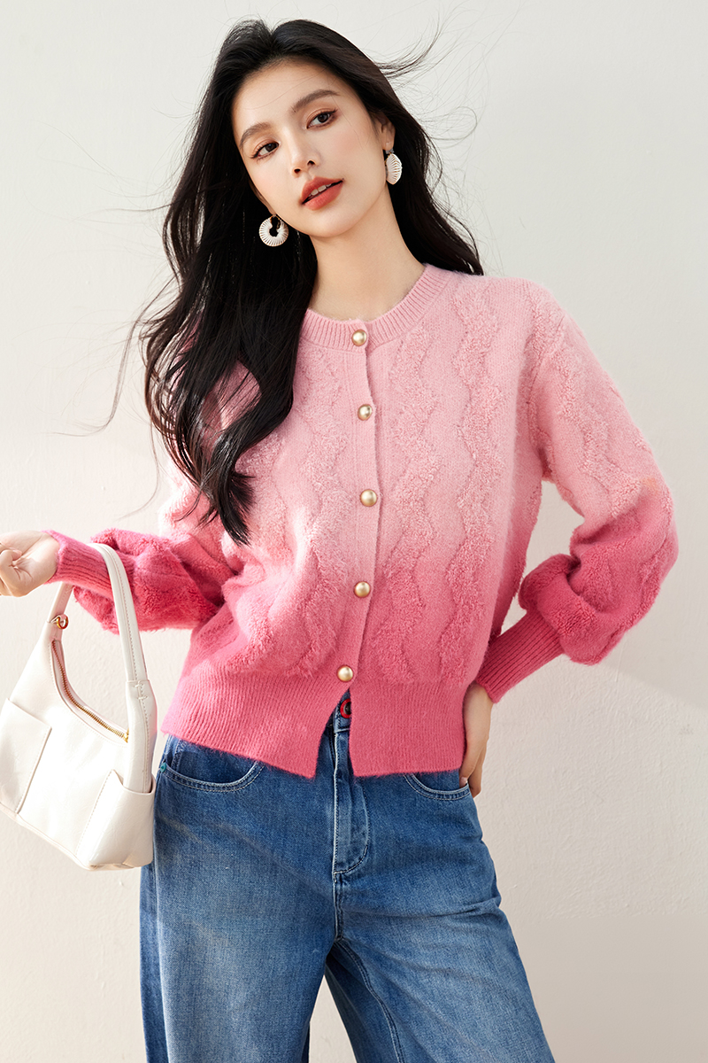 Knitted peach cardigan wool autumn sweater for women