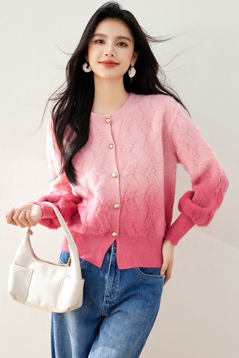 Knitted peach cardigan wool autumn sweater for women