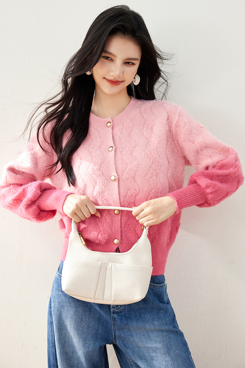 Knitted peach cardigan wool autumn sweater for women