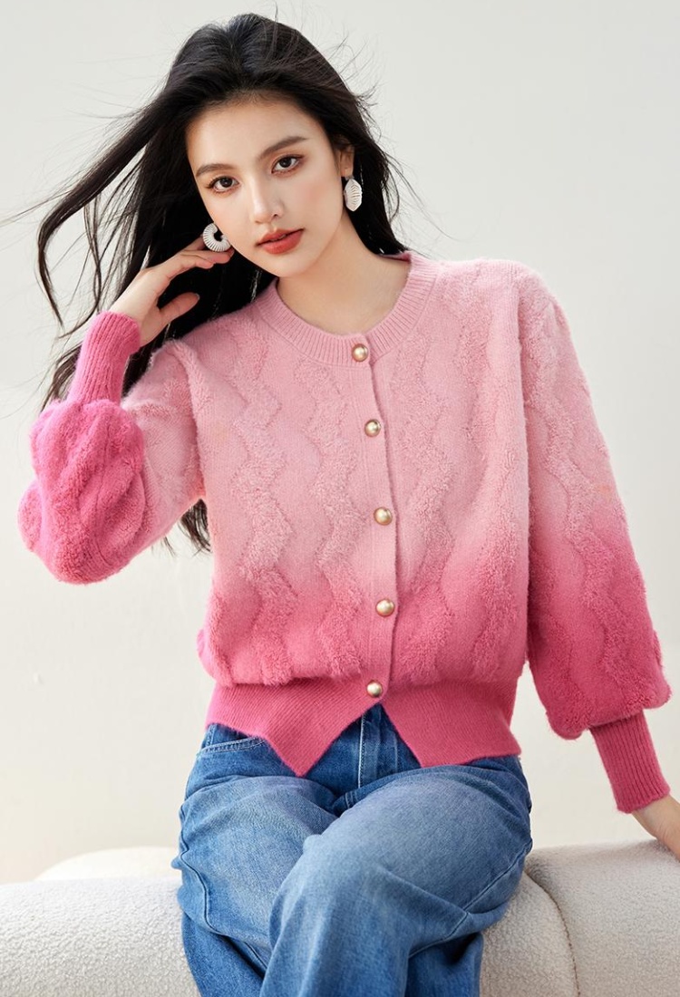 Knitted peach cardigan wool autumn sweater for women