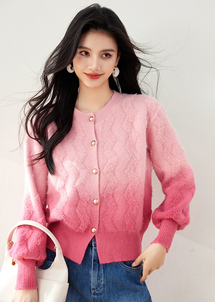 Knitted peach cardigan wool autumn sweater for women