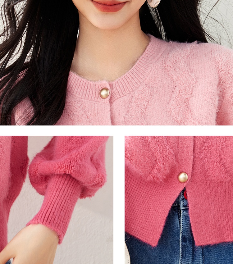 Knitted peach cardigan wool autumn sweater for women