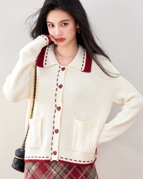 Lapel autumn cardigan fat knitted coat for women