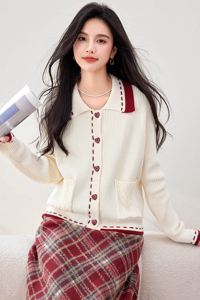 Lapel autumn cardigan fat knitted coat for women