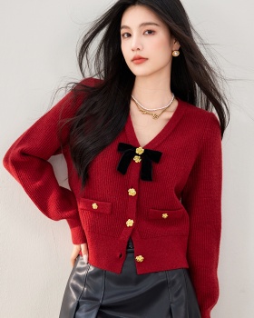 Autumn bow sweet retro tender sweater